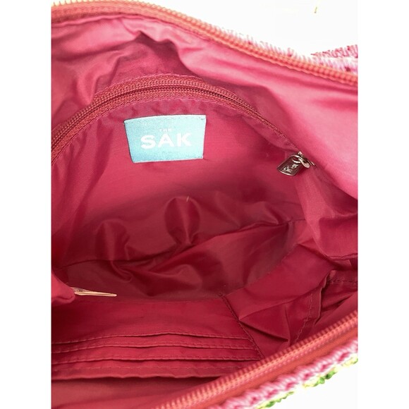 THE SAK Rainbow Crochet Crossbody Bag Boho Festival 9" x 9" Pink Tassel Keychain - Picture 10 of 14